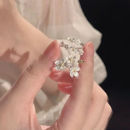 New Unique Delicate Flower Opening Adjustable Rings for Women Silver Color Minimalist Finger Ring Engagement Jewelry Female Gift