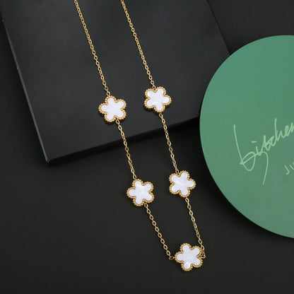 INS Hot Sale Stainless Steel Five Laef Flower Clover Bracelet Jewelry Set Necklace Earrings For Woman Daily Wear Brand Jewelry