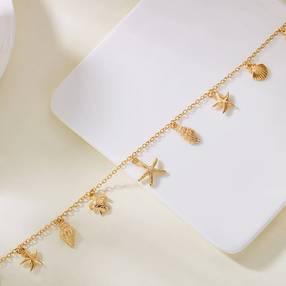 Fashion Gold Color Starfish Conch Turtle Pendant Necklace for Women Handmade Shell Chain Necklace Summer Beach Party Jewelry