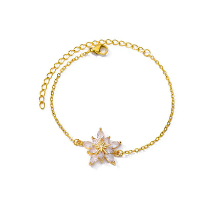 Elegant Zircon Flowers Bracelet For Women Girls Charm Gold Color Stainless Steel Plant Bracelets Luxury Designer Jewelry Gifts