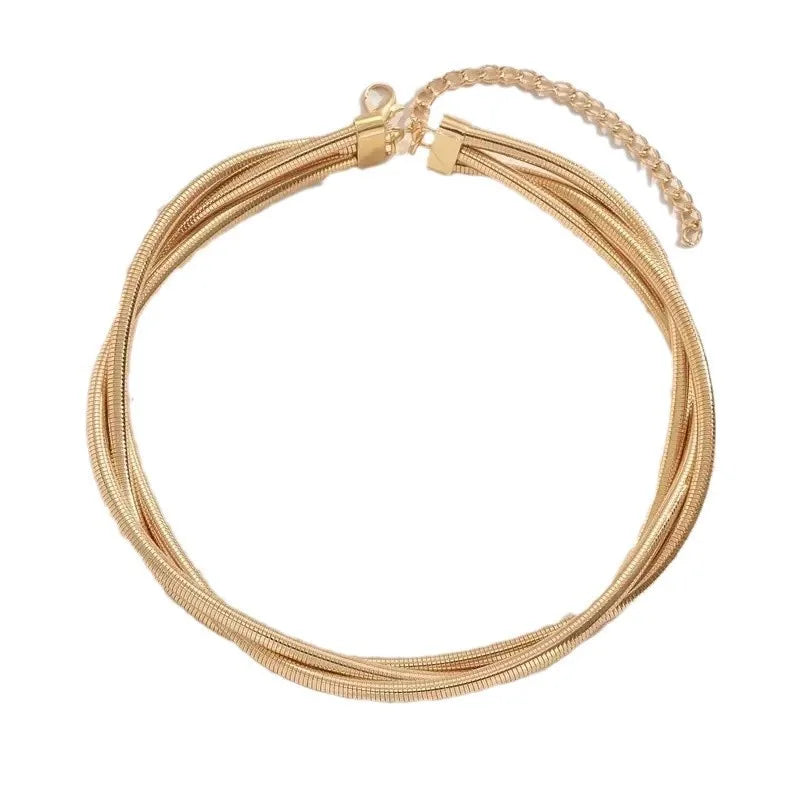 European and American exaggerated necklace personality snake bone multi-layer three line winding loop buckle punk metal necklace