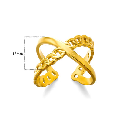 Stainless Steel Rings for Women Gold Color Couple Jewelry Aesthetic Accessorie Adjustable Punk Embossed Hollow Ring