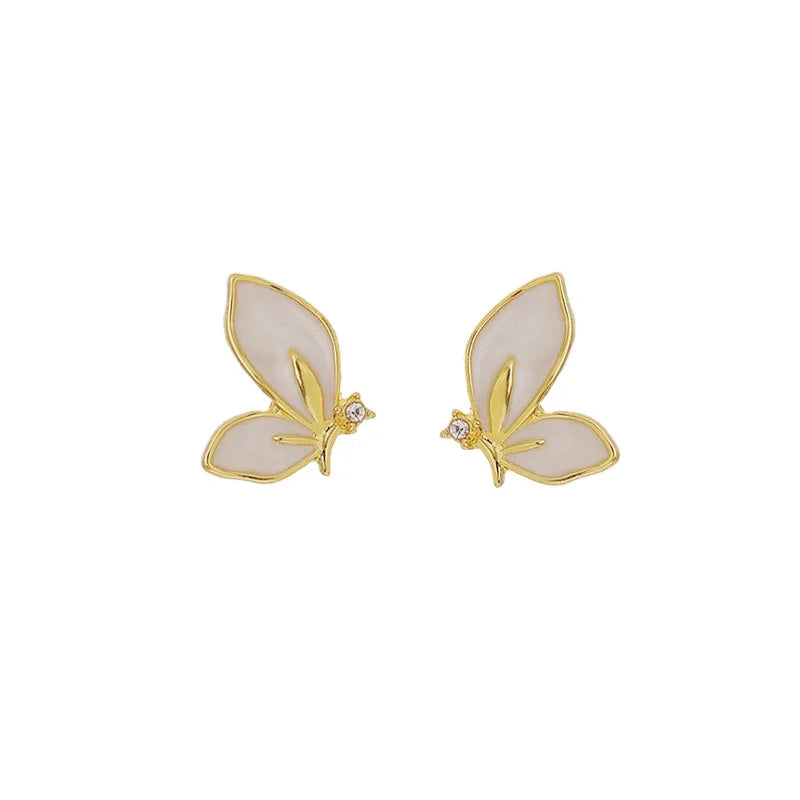 New Fashion Enamel Butterfly Stud Earrings Women Personality Beautiful Golden Rimmed Crystal Butterflies Earrings Jewelry Gift