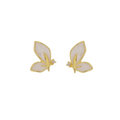 New Fashion Enamel Butterfly Stud Earrings Women Personality Beautiful Golden Rimmed Crystal Butterflies Earrings Jewelry Gift