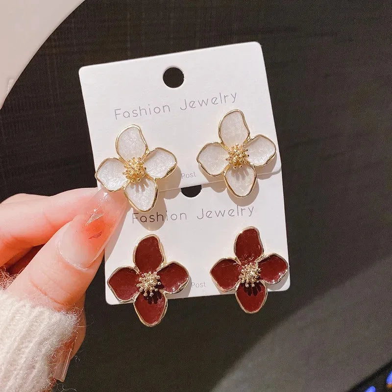 Stainless Steel Hibiscus Flower Stud Earrings for Women Girls Vintage Romantic Earrings Trendy Elegant Party Jewelry Gifts