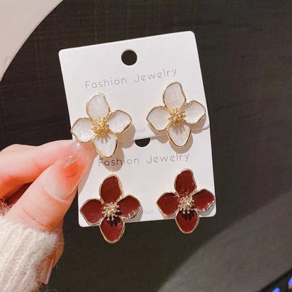 Stainless Steel Hibiscus Flower Stud Earrings for Women Girls Vintage Romantic Earrings Trendy Elegant Party Jewelry Gifts