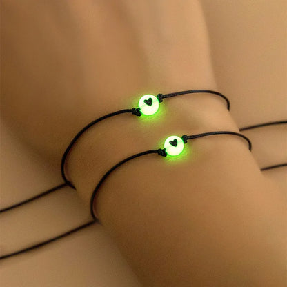2Pcs Promise Couple Bracelets for Women Men Simple Luminous Heart Beaded Braided Bracelet Bangles Friendship Aesthetic Jewelry