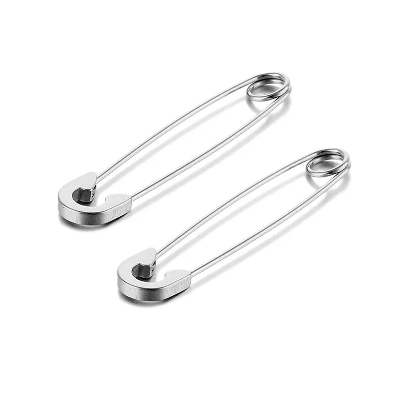 2Pcs/1Pair Funny Stainless Steel Pin Spikes Earrings for Women Man Paperclip Safety Steel Stud Punk Earrings Gothic Jewelry