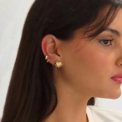 Retro Gold Plated Stainless Steel Texture Earrings for Women Circle Twist Geometric Statement Ear Stud Fashion Jewelry Bijoux