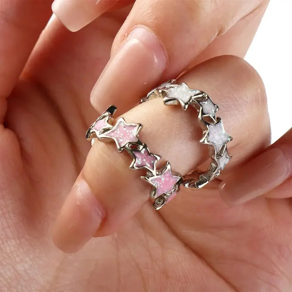 Korean Irregular Star Personalized Rings for Women Geometric Kpop Finger Buckle Jewelry Accessories Y2K Open Ring Christmas Gift