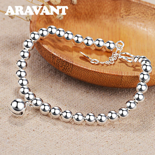 Aravant 925 Silver Bell Bead Bracelets Chains For Women Girls Fashion Jewelry Gifts