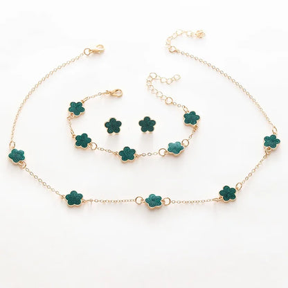3pcs/set Lucky Five-petal Flower Necklace Bracelet Earrings Set for Women Elegant Clover Fashion Party Jewelry Gifts Accessories