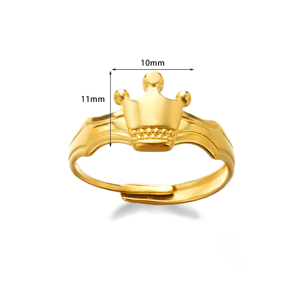 Stainless Steel Rings for Women Gold Color Couple Jewelry Aesthetic Accessorie Adjustable Punk Embossed Hollow Ring
