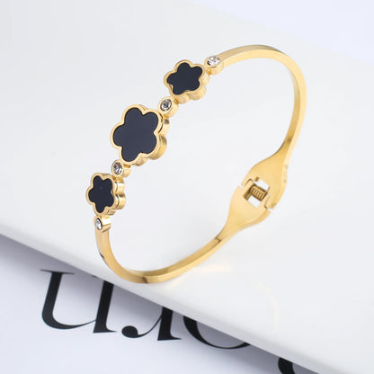 Fashionable New Design Stainless Steel Metal Gold Silver Five Leaf Flower Bracelet High Quality Women's Temperament Gift Clover