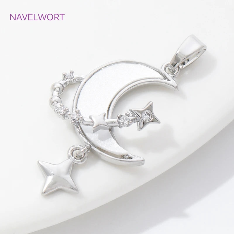 Pendants For Necklace Accessories 18K Gold Plated Brass Inlaid Zircon Moon/Star Charm Pendant DIY Jewelry Making Supplies