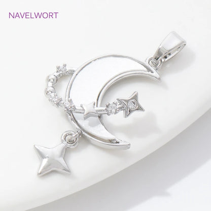 Pendants For Necklace Accessories 18K Gold Plated Brass Inlaid Zircon Moon/Star Charm Pendant DIY Jewelry Making Supplies