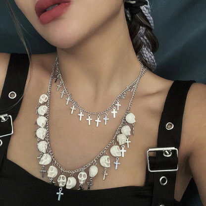 Halloween Jewelry Sets Vintage Goth Punk Pirate Skeleton Skull Statement Necklace And Earrings For Men Women Party Accessories