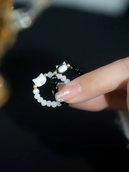 New Natural Moonstone Obsidian Rings Beads Minimalist Fidget Ring Cute Black White Cat Ring Women Men Party Accessories Jewelry
