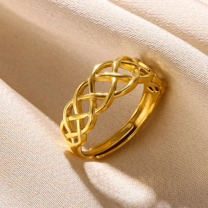 Stainless Steel Rings for Women Gold Color Couple Jewelry Aesthetic Accessorie Adjustable Punk Embossed Hollow Ring