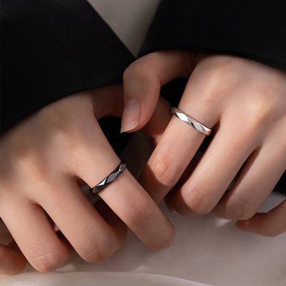 Fashion Black White Ring Geometric Irregularities Smooth Couple Adjustable Rings Simplicity Student Party Jewelry