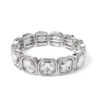 Boho Style Fashionable Light Luxury Square Beaded Inlaid Crystal Elastic Rope Bracelet Women's Jewelry