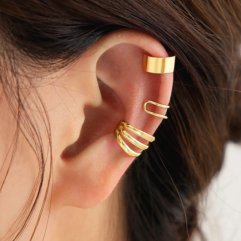 5-15pcs Simple Vintage Metal Clip Earrings Set for Women Teens Casual Hollow Leaf Fake Piercing Earring Jewelry Accessories Gift