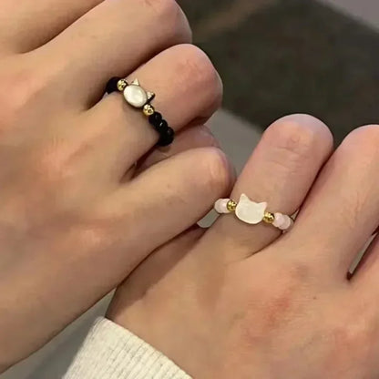 New Natural Moonstone Obsidian Rings Beads Minimalist Fidget Ring Cute Black White Cat Ring Women Men Party Accessories Jewelry