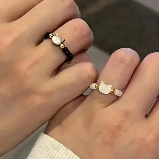 New Natural Moonstone Obsidian Rings Beads Minimalist Fidget Ring Cute Black White Cat Ring Women Men Party Accessories Jewelry