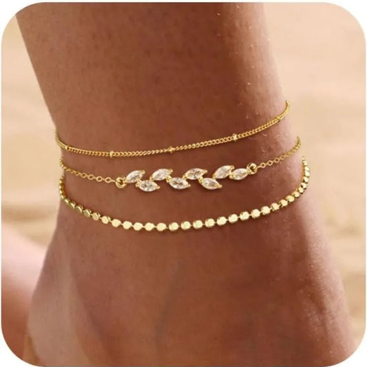 Ankle Bracelets for Women Girls Waterproof Boho 14K Gold Plated STAINLESS STEE Bead Satellite Layered  Anklets Set jewelry Gifts