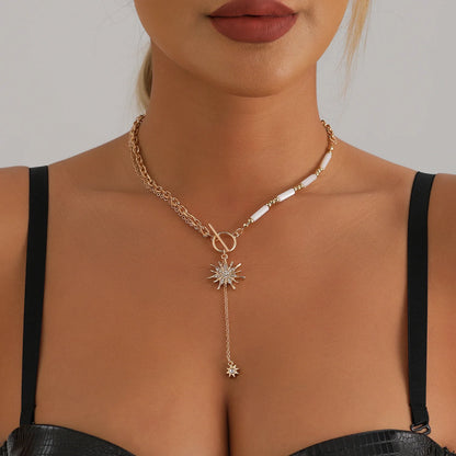 LATS Heart Beaded Necklace Women Boho Crystal Class Gravel Clavicle Chain Cool Y2K Choker Exquisite Fashion Jewelry