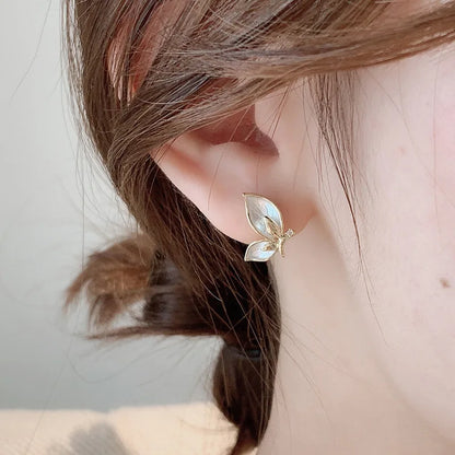 New Fashion Enamel Butterfly Stud Earrings Women Personality Beautiful Golden Rimmed Crystal Butterflies Earrings Jewelry Gift