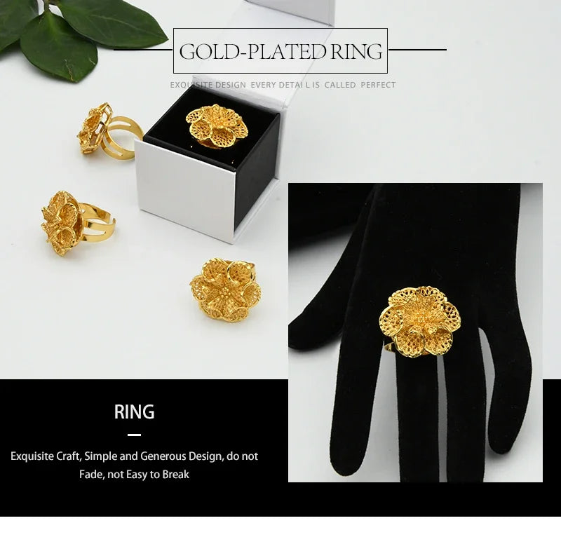Brazilian Spiral Ring Women 24K Gold Plated Wedding Bride Arabic Ethiopian Dubai Big Nigerian Jewellery Moroccan Resizable