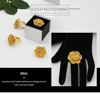 Brazilian Spiral Ring Women 24K Gold Plated Wedding Bride Arabic Ethiopian Dubai Big Nigerian Jewellery Moroccan Resizable