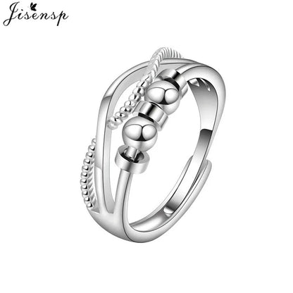 Simple Metal Beads Fidget Rotating Rings for Women Men Rotate Freely Anti Stress Anxiety Ring Spiral Round Ball Rotate Jewlery