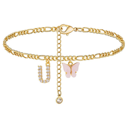 Butterfly Cuban Link Anklet A-Z Letter Initial Anklets Bracelet for Women Stainless Steel Beach Leg Foot Chains Wholesale 2024
