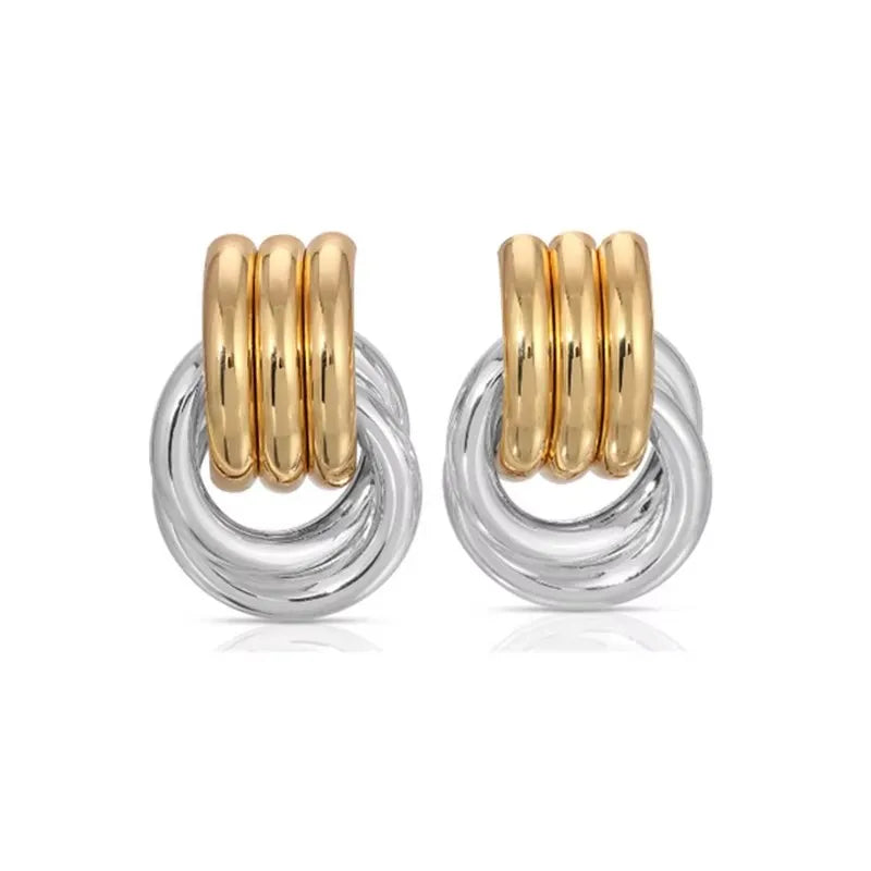 Retro Gold Plated Stainless Steel Texture Earrings for Women Circle Twist Geometric Statement Ear Stud Fashion Jewelry Bijoux
