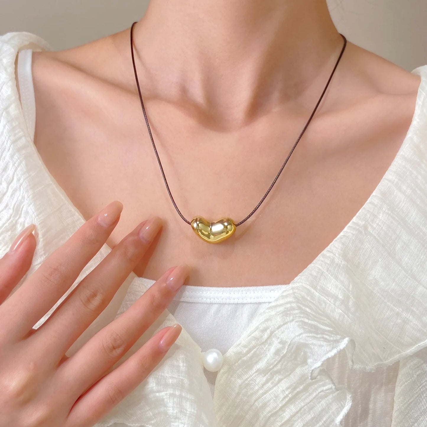 LATS Simple geometry Irregular ball love Heart-shaped knotted rope Necklace for women girl premium adjustable Necklaces Jewelry