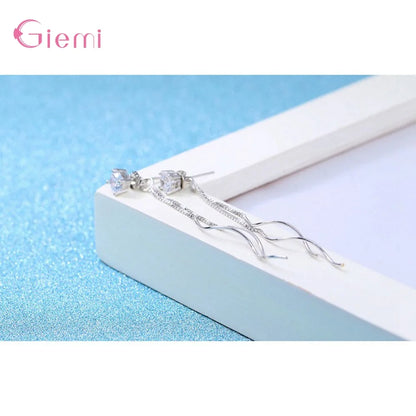 Temperament 925 Sterling Silver Cubic Zircon Ear line Long Tassel Drop Earring for Women Girl Personality Jewelry Oorbellen