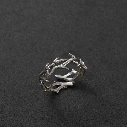 2023 New Punk Black Rings Thorns Vine Twine Red Rhinestones Hollow Unsex Couple Finger Ring Women Men Jewelry Gift