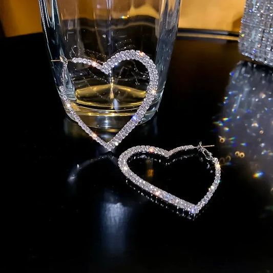 Delicated Shiny Full Crystal Rhinestones Heart Hoop Earrings for Women Girls Personality Banquet Earring Anniversary Jewelry6165