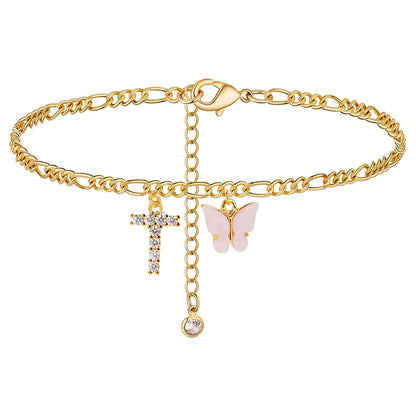 Butterfly Cuban Link Anklet A-Z Letter Initial Anklets Bracelet for Women Stainless Steel Beach Leg Foot Chains Wholesale 2024
