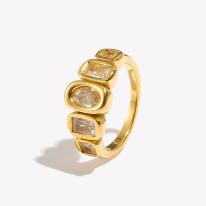 E.B.belle High Quality Geometric Clear Zircon Ring Classic Style18k Gold Plated Popular Jewelry Charm Hypoallergenic