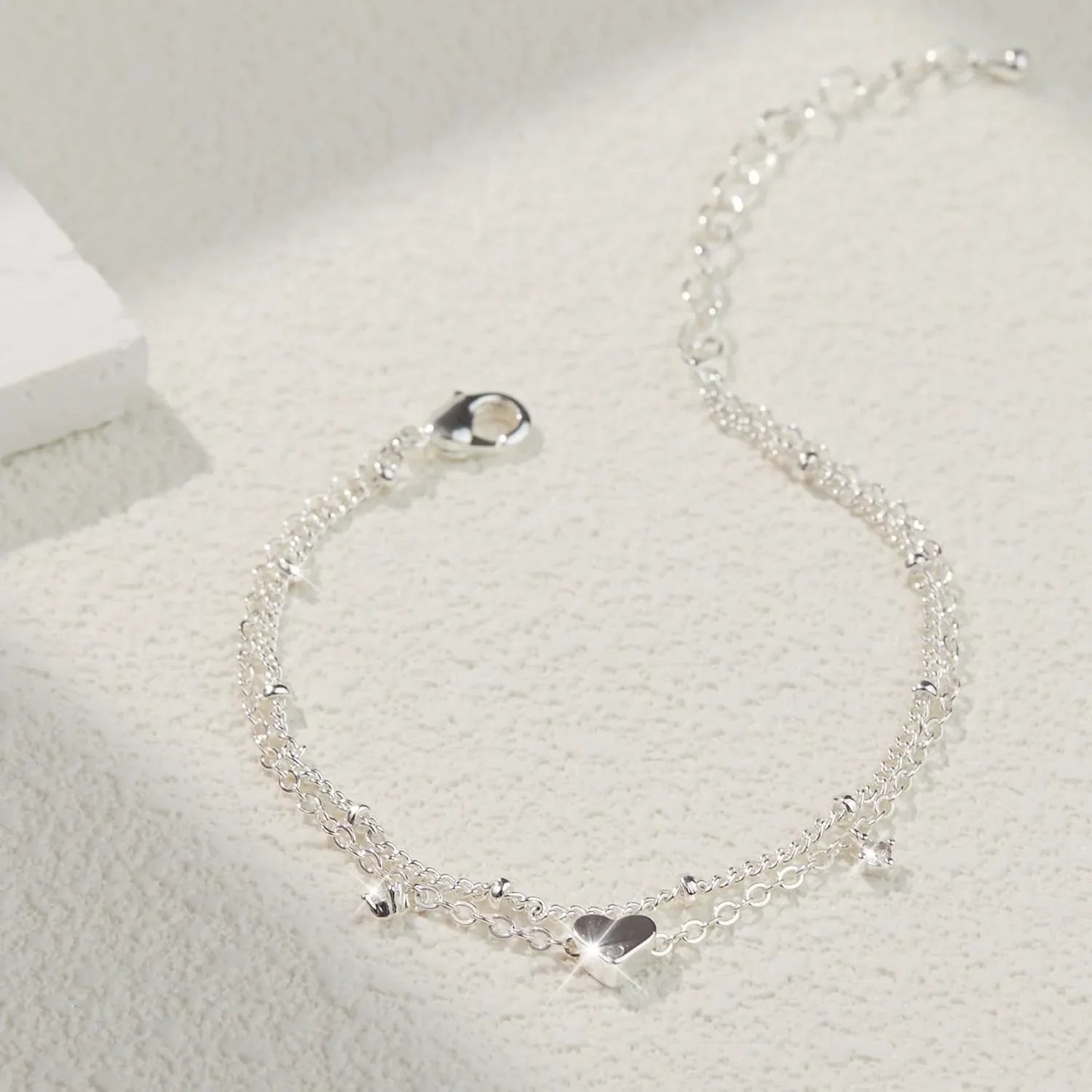 Anklet Bracelets for Women Waterproof, 925 Sliver Plated CZ Heart Layer Anklets for Women Anklet Gifts for Women, Jewelry Gifts
