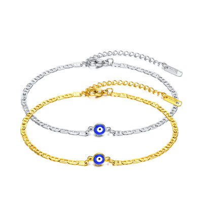 Anklets for Men, Turkey Evil Blue Eye Anklet. Stainless Steel Flat Mariner Link Ancho Chain Bracelet Anklet, Women Jewelry