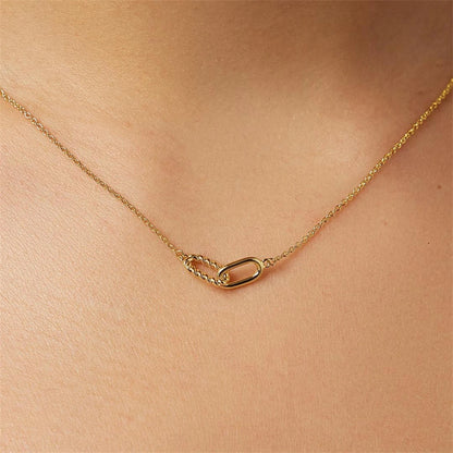 Double ring necklace with interlocking circles, pendant bone chain, women's fashionable stainless steel, gold-plated