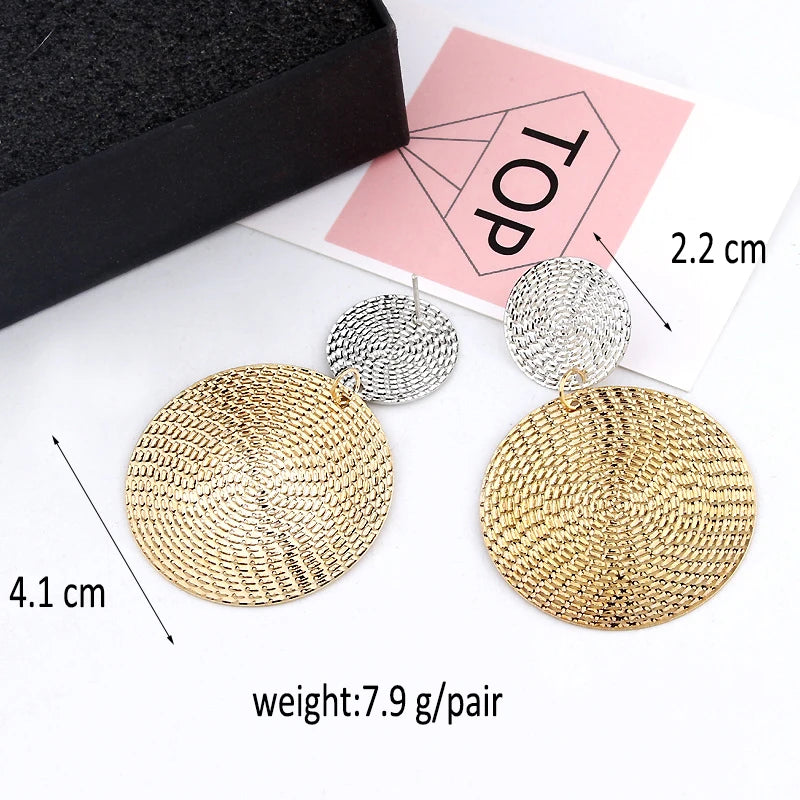 Retro Exaggerate Metal Statement Earrings for Women European Fashion Round Star Square Leaf Twist Geometry Long Earrings Jewelry