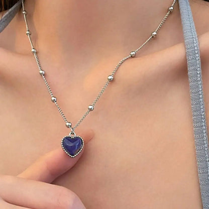 Thermochromic Mood Heart Pendant Necklace Korean Temperature Color Change Necklace Sensitive Stone Clavicle Chain Lover Jewelry