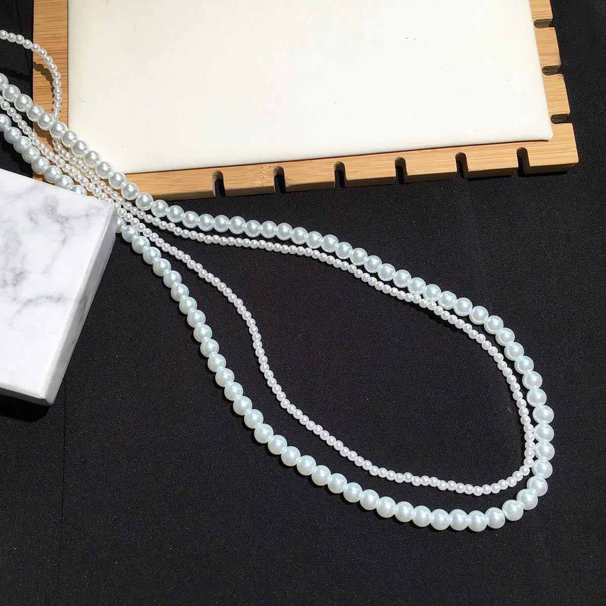 New Pearl Necklace Women Long Dress Accessories Double Layered Sweater Chain Light Luxury Necklace N1373