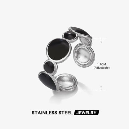 DLseek Round Black White Drip Oil Rings for Women Fashion Open Adjustable Gold Plated Stainless Steel Ring Charms Jewelry Gifts