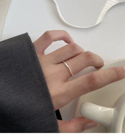 Real 925 Sterling Silver Minimalist Geometric Round Adjustable Rings for Women Trendy Fine Jewelry Irregular Accessories